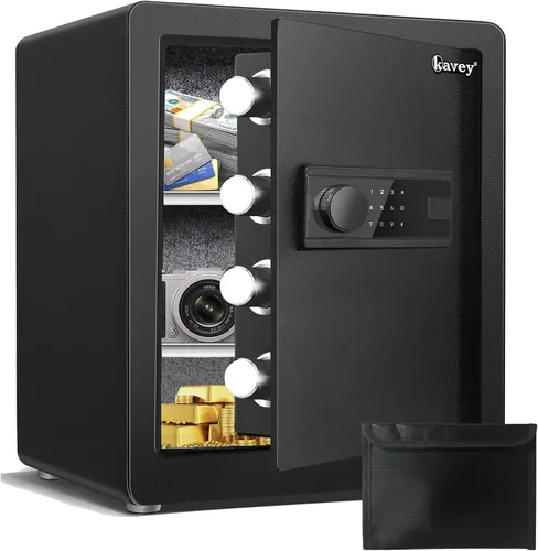 Miniatura 11 de Kavey Caja de seguridad biométrica de 2.0 cub, caja fuerte de huellas dactilares con teclado retroiluminado de pantalla táctil y sistema de alarma