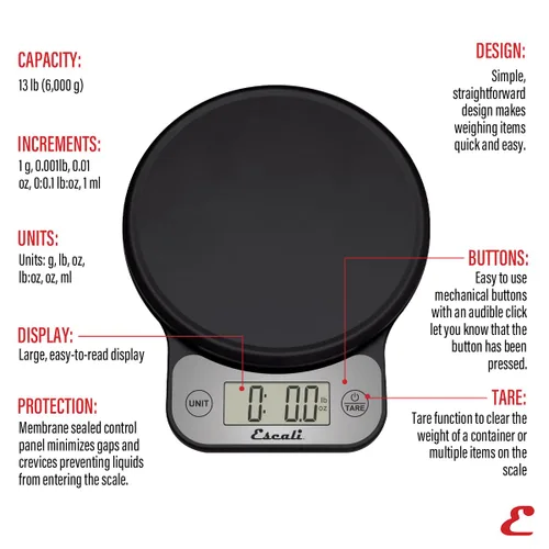 Miniatura 2 de Escali Telero - Báscula digital de alimentos, báscula de cocina multifuncional, medición precisa de peso y control de porciones, 7.62 x 6.1 x 1.28