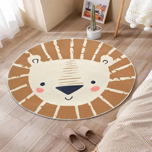 Miniatura 10 de ABREEZE Alfombra redonda de león de 2.6 pies, alfombra de juegos para niños, alfombra de juegos para niños, lavable, antideslizante, con temática