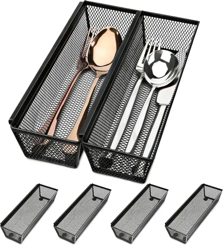 Smgmg Organizador de cajones de cubiertos, organizador de cubiertos para cajón, paquete de 6 organizadores de utensilios para cajones de cocina,