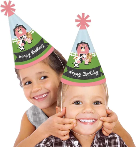 Miniatura 2 de Big Dot of Happiness Farm Animals - Sombreros de fiesta de cono para niños y adultos - Juego de 8
