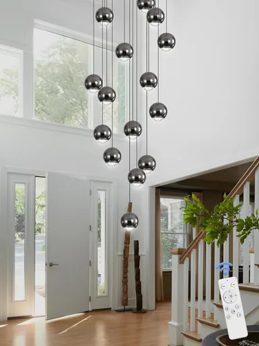 Miniatura 5 de ykolupty Candelabro de Escalera Moderna Lámpara Colgante de Cristal Luz de Candelabro Grande para Techos Altos Lámpara de Gota de Cristal Luz
