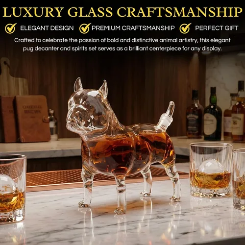 Miniatura 3 de French Bulldog & Pug - Decantador de whisky (16.9 fl oz) Jarra de vino, escocés y licor en forma de animal de primera calidad Utensilios de bar