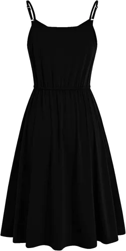 Miniatura 4 de Vestido casual de verano para mujer, de algodón, sin mangas, tirantes delgados, cintura ajustable, acampanado, con bolsillos, 826