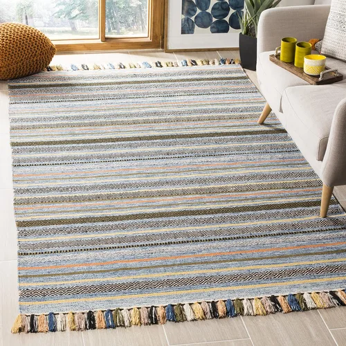 Miniatura 4 de SAFAVIEH Montauk Collection - Alfombra decorativa de 3 pies x 5 pies, color beige y multi, hecha a mano, estilo boho con rayas y flecos, de algodón