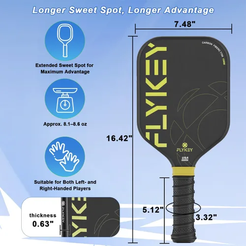 Miniatura 2 de FLYKEY Pickleball Paddles, T700 Carbon Fiber Pickleball Paddle with a 16mm Shark Power Polymer Core, USAPA Approved Pickle Ball Paddle, Strong Spin