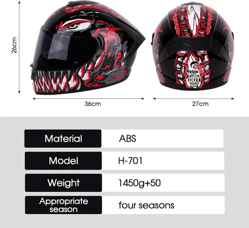 Miniatura 3 de BSDDP - Casco de motocicleta de cara completa unisex para adultos, aprobado por DOT, para motocicleta, ciclomotor, Street Bike Racing Crash