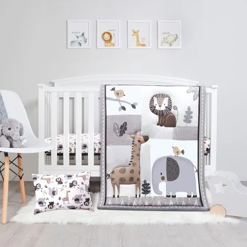 Miniatura 15 de JISEN Juego de ropa de cama de 3 piezas para cuna, juego de ropa de cama suave para cuna, camiones de construcción, juego de edredón para cuna