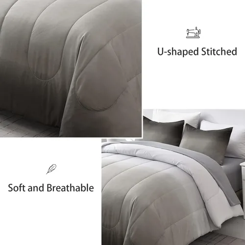 Miniatura 6 de Anibedding Juego de edredón gris de 7 piezas, tamaño King, degradado negro, gris y blanco, ropa de cama en una bolsa para cama King, juegos de ropa