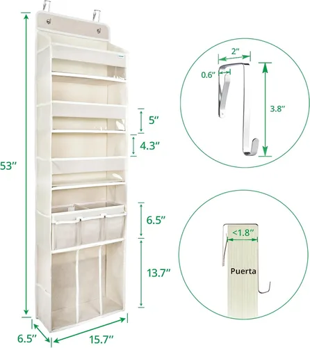 Miniatura 5 de Organizador de almacenamiento para colgar en puerta, con 3 compartimentos, 1 organizador de pañales para bebé móvil, 1 organizador de almacenamiento