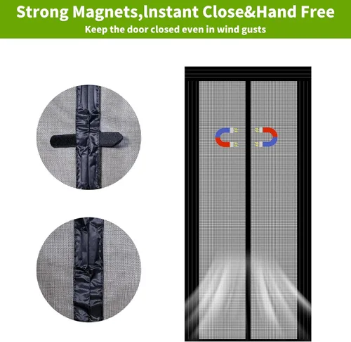 Miniatura 6 de Puerta magnética ajustable para puertas de 29 a 34 pulgadas de ancho de 79 a 82 pulgadas, puerta de malla de fibra de vidrio autosellada reforzada