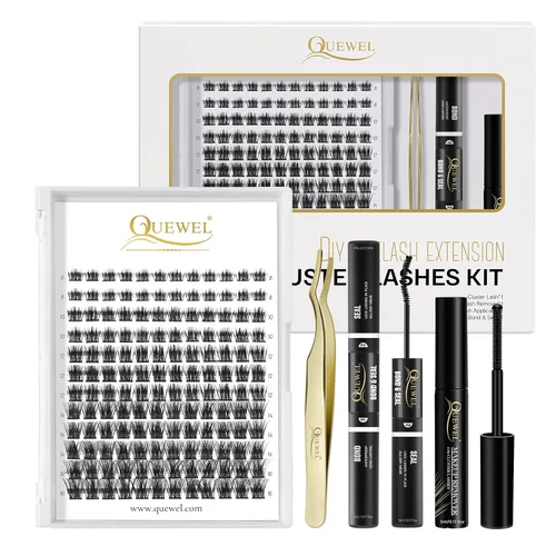 Miniatura 70 de QUEWEL Kit de extensión de pestañas DIY, racimos de pestañas 3D con 280 piezas, racimos de pestañas mixtas de 10-16 mm (30+40+50D), pinzas
