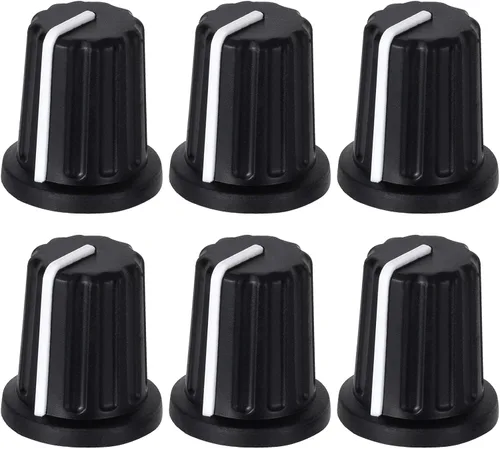 Miniatura 10 de 9 piezas de 6 mm tipo D perilla de potenciómetro, perilla giratoria de volumen y tono de guitarra de plástico, perilla de control de graves