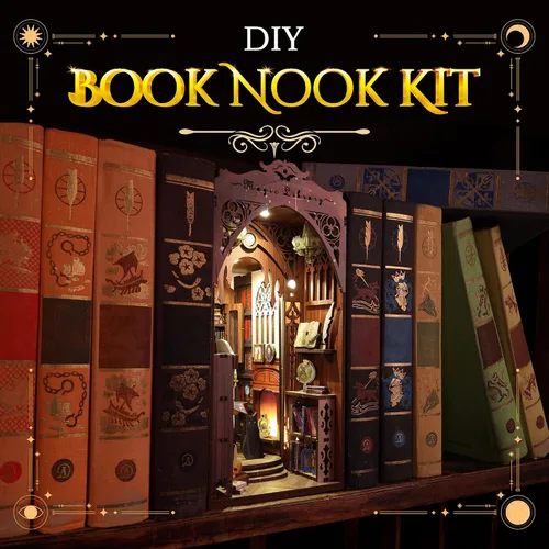 Miniatura 2 de Kit de rincón de libros – Kit de rincón de libros para adultos, juego de manualidades en miniatura para casa de muñecas, rompecabezas 3D de madera