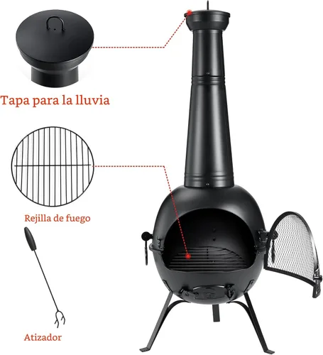 Miniatura 4 de SINGLYFIRE Chimenea de Chiminea Prairie para Exteriores, Chimenea para Cubierta o Patio, Hoguera de Madera para el Patio Trasero con Cubierta