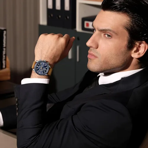 Miniatura 4 de BENYAR Mens Watches Quartz Movement Chronograph Leather Strap Fashion Business Sport Design 30M Waterproof Scratch Resistant Wristwatch Elegant