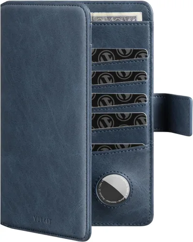 VULKIT Cartera de pasaporte compatible con Airtag Holder Bifold Travel Card Holder, marino, Minimalista