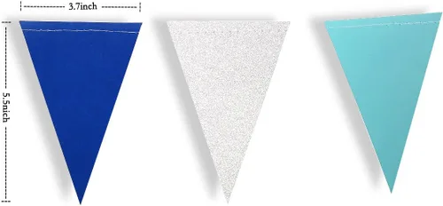 Miniatura 2 de Decoración de fiesta azul marino plateado de 30 pies, banderines triangulares, bandera triangular, guirnalda de papel colgante para cumpleaños, baby