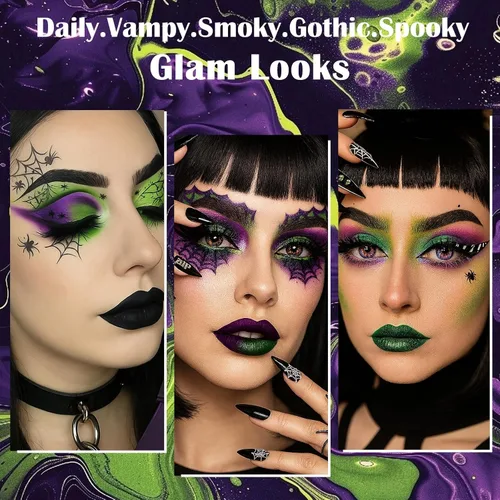 Miniatura 7 de Paleta de Sombras de Ojos Gótica Verde Morada - 18 Colores Mate Brillante Metálico Brillante y Oscuro Sombras de Ojos Góticas Ahumadas