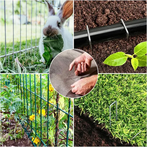 Miniatura 4 de Paquete de 240 grapas de paisaje de 15 cm, estacas de jardín galvanizadas para carpas, estacas resistentes calibre 11, alfileres de tela