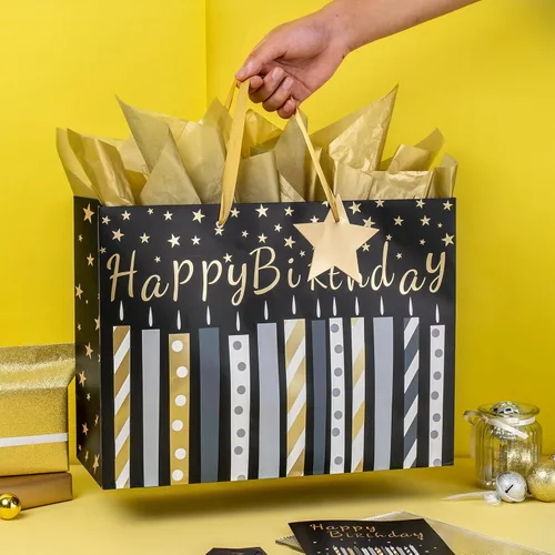Miniatura 3 de MAYPLUSS Bolsa de regalo grande de cumpleaños de 16 pulgadas con tarjeta de felicitación y papel de seda para el día del nacimiento - Diseño de vela