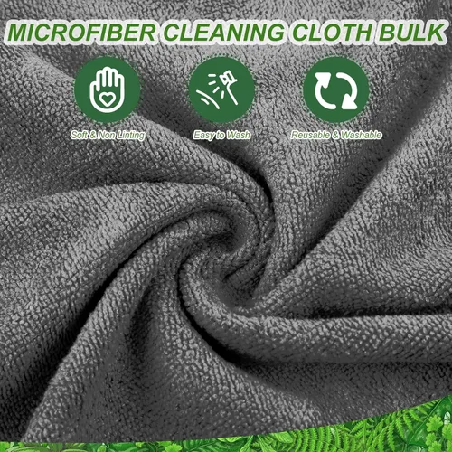 Miniatura 4 de Preboun Paquete de 300 paños de limpieza de microfibra de 12 x 16 pulgadas, multiusos, reutilizables, lavables, toallas absorbentes para casa, Gris