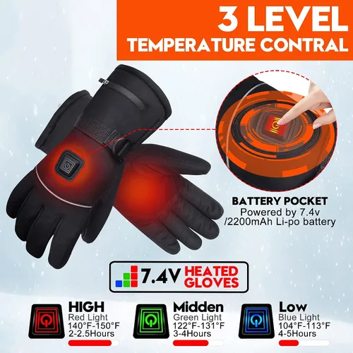 Miniatura 2 de Guantes calefactados con resorte con batería recargable eléctrica, guantes térmicos impermeables para pantalla táctil, guantes térmicos