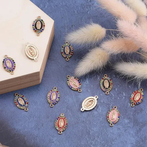 Miniatura 9 de 36 dijes de 6 colores de Virgen de Guadalupe de aleación esmaltada con diamantes de imitación de Nuestra Señora para bricolaje pulseras mexicanas
