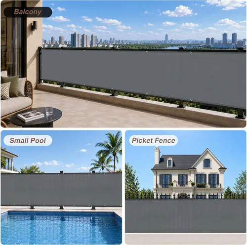 Miniatura 5 de SUNNY GUARD Pantalla de Privacidad para Balcón Gris Oscuro de 3'x10', Pantalla para Barandilla de Apartamentos, Pantalla Cortavientos Resistente