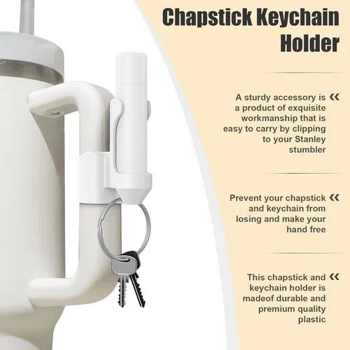 Miniatura 5 de Llavero para bálsamo labial con soporte para taza - Soporte 2 en 1, accesorio para bálsamo labial para taza Stanley de 40oz, blanco