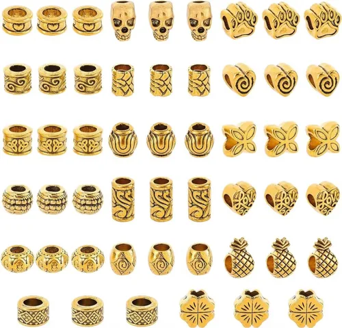 Miniatura 15 de NBEADS 80 cuentas espaciadoras de agujeros grandes estilo tibetano, 8 formas de cuentas africanas de bronce antiguo, cuentas de aleación europea
