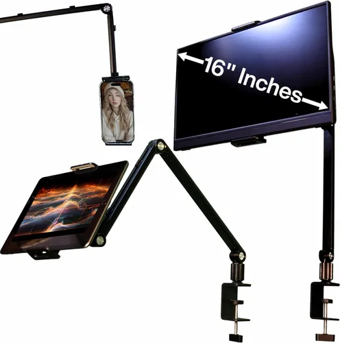 Soporte para monitor portátil de 16 pulgadas, soporte de aluminio resistente con ajuste de ángulo infinito, gestión de cables integrada, compatible