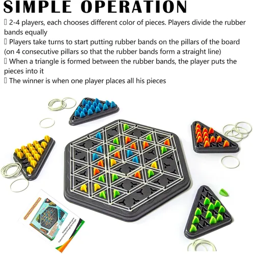 Miniatura 3 de Juego de Ajedrez Triangular en Cadena, Juego de Geoplano con Bandas de Goma, Juegos de Mesa de Estrategia, Juegos Nocturnos Familiares para Niños