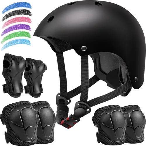 Juego de casco de bicicleta para niños, casco ajustable para niños de 2-3-5-8-14 años, juego de almohadillas para niños pequeños con rodilleras y