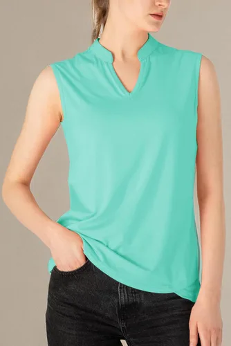 Miniatura 8 de BASUDAM Polo de golf sin mangas para mujer, cuello en V, sin cuello, camisetas de tenis para correr, secado rápido