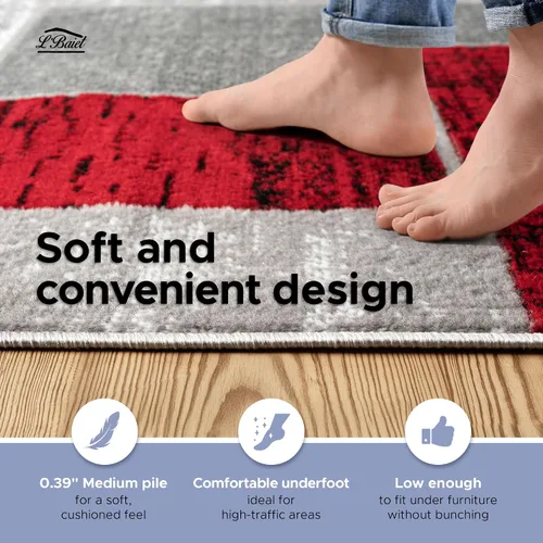 Miniatura 4 de L'Baiet Verena - Alfombra geométrica roja y gris de 8 x 10 pies, alfombra de área grande para sala de estar, dormitorio, mesa de comedor, oficina