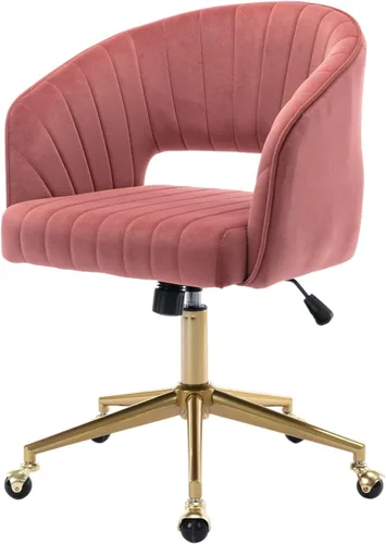 Nrizc Sillas de escritorio de terciopelo para oficina en casa y sala de estar con ruedas giratorias ajustables, silla de oficina tapizada ergonómica
