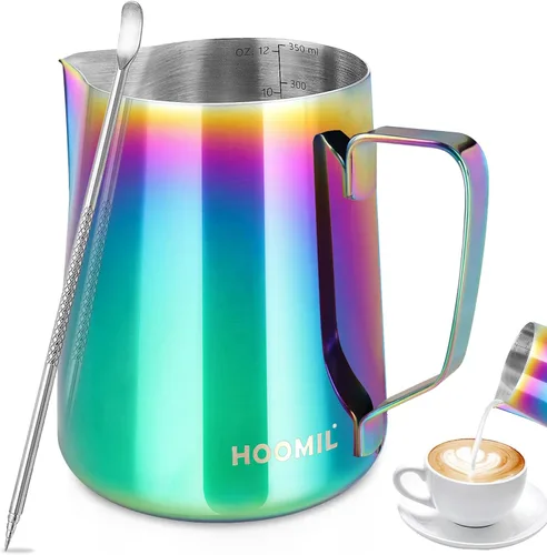 Miniatura 14 de HOOMIL Jarra de espuma de leche, jarra de acero inoxidable de 12 oz/20 oz/32 onzas, jarra de vaporizador de leche para máquina de espresso, café