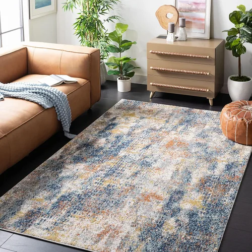 Miniatura 9 de SAFAVIEH Aston Collection ASN704N - Alfombra redonda de 3 pies, color azul marino/gris, moderna, abstracta, no desprende pelusa, para comedor