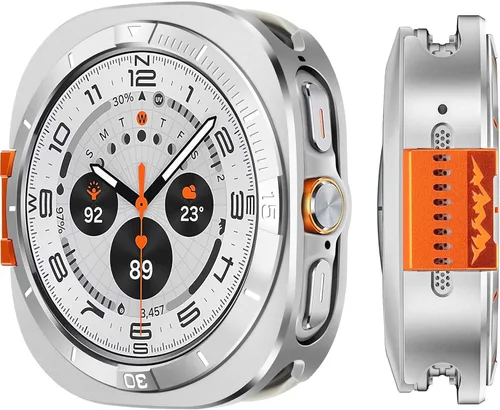Miniatura 15 de Metal Cover Compatible with Samsung Galaxy Watch 8 Case 44mm, 2 in 1 Protective Rugged Bumper with Back Frame for Galaxy Watch 8 44mm (Black/Orange)