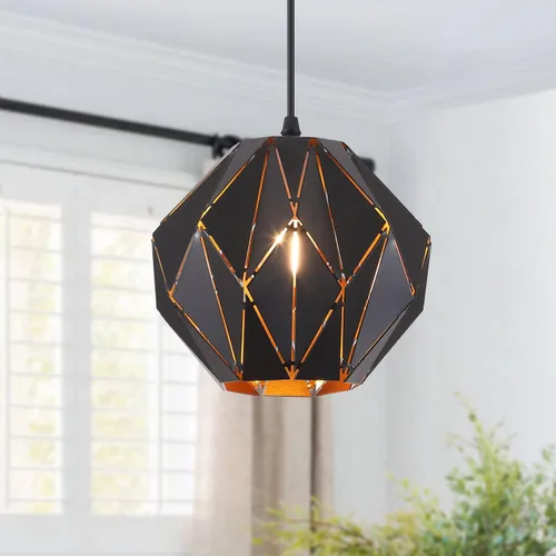 Miniatura 10 de Lámpara colgante industrial vintage lámpara colgante retro casa de campo lámpara colgante de techo negro metal creativo geométrico diamante sombra