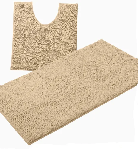Miniatura 37 de LuxUrux Juego de 2 tapetes de baño de felpa extrasuave, material de microfibra de felpilla de 1 pulgada, color verde súper absorbente