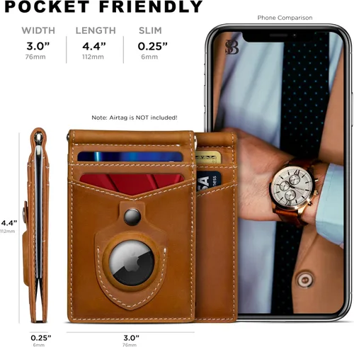 Miniatura 34 de Serman Brand RFID billetera de bloqueo Slim Bifold – cuero genuino minimalista bolsillo frontal carteras para hombres con clip para dinero, cartera