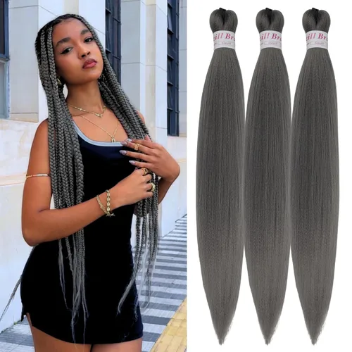 Miniatura 55 de Pelo corto negro trenzado preestirado de 14 pulgadas para trenzas sin nudos, pelo sintético 1B trenzado para trenzas Bob Box