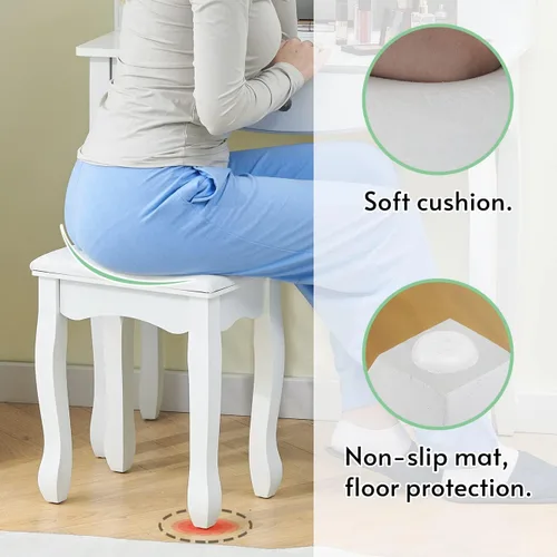 Miniatura 6 de Juego de mesa de tocador de maquillaje con taburete con cajones, espejo iluminado regulable con luz de control de voz y táctil, tocador