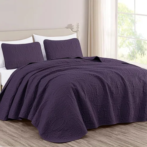 Chezmoi Collection Austin - Juego de colcha extragrande de 3 piezas (tamaño Queen, morado) | De gran tamaño