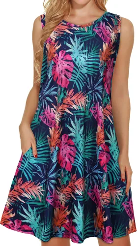 Miniatura 16 de elescat Vestidos de verano para mujer 2025, vestido casual de playa sin mangas con estampado floral, tipo camiseta, suelto y con bolsillos