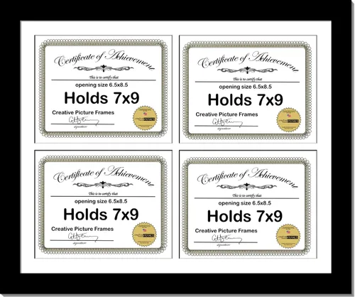 Miniatura 2 de Creative Picture Frames 79-16X20Bk-B - Marco de diploma horizontal negro de 7 x 9 pulgadas con 4 aperturas de paspartú negro Capacidad para 4