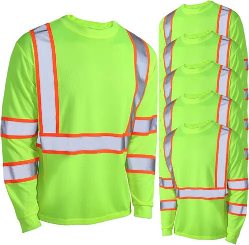 Paquete de 6 camisetas de manga larga de seguridad, clase 3 de alta visibilidad con tiras reflectantes para trabajo topógrafo construcción Lima