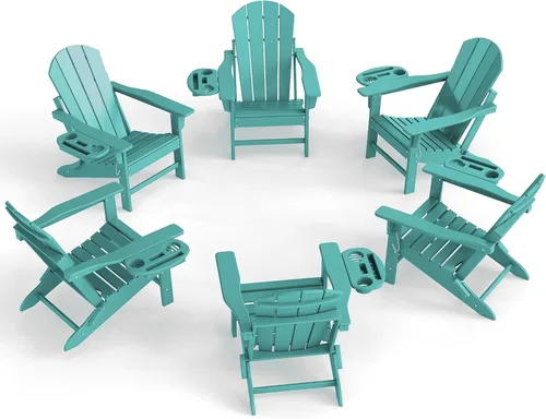 Miniatura 63 de NAVINE Juego de 2 sillas Adirondack plegables de polietileno de alta densidad con portavasos multifuncional, resistente a la intemperie, para Blanco